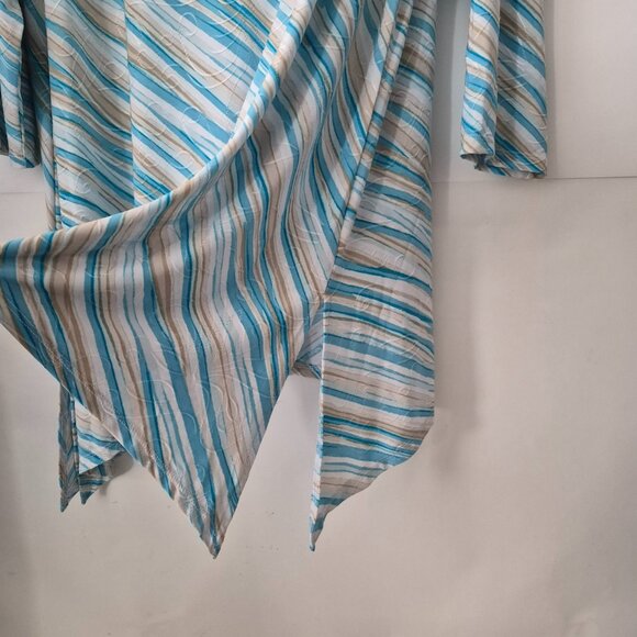 JM Collection Womens 1X Sharkbite 3/4 Sleeve Waterfall Top Blouse Blue Beige - Picture 8 of 16